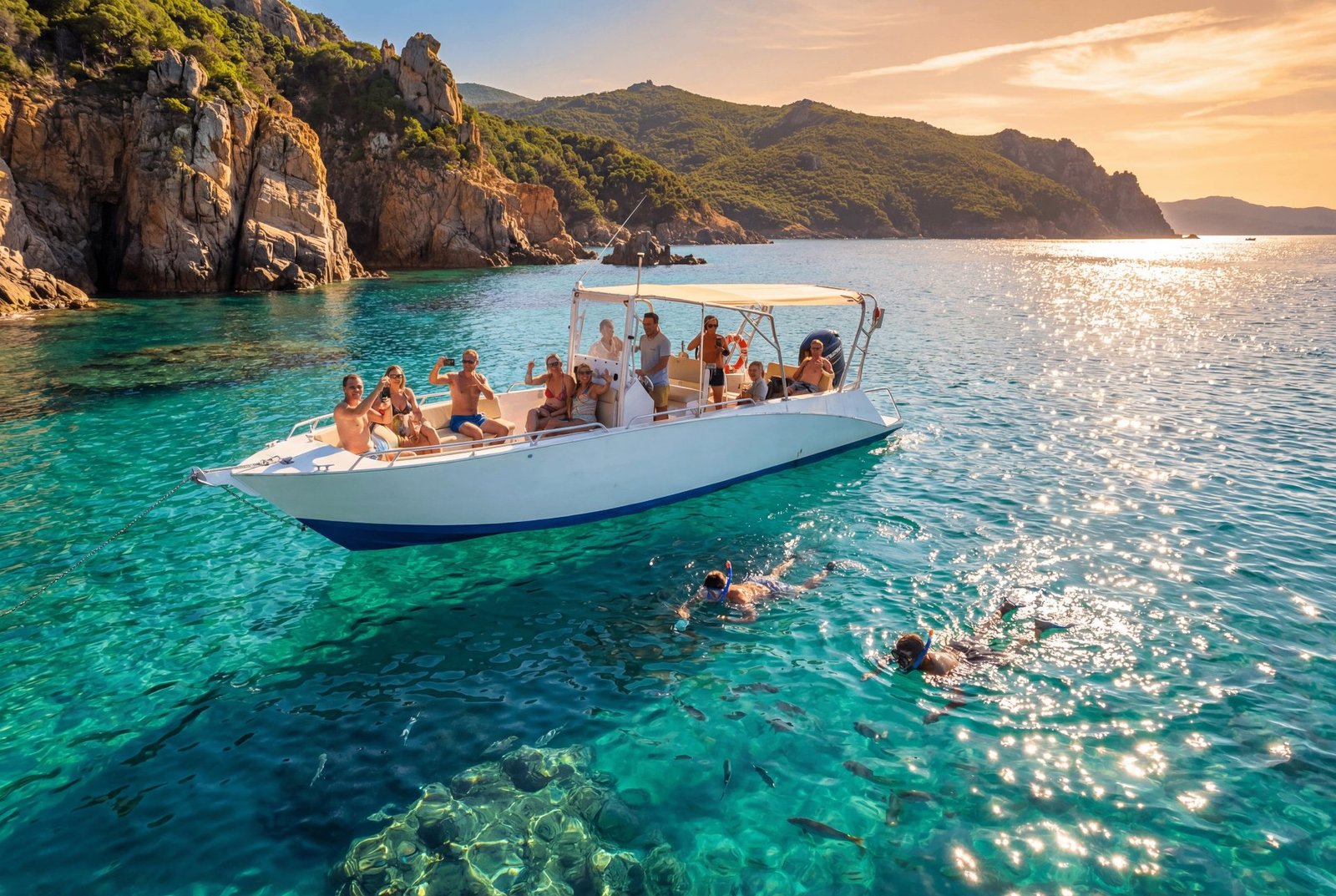 Balade en bateau en Corse avec baignade
